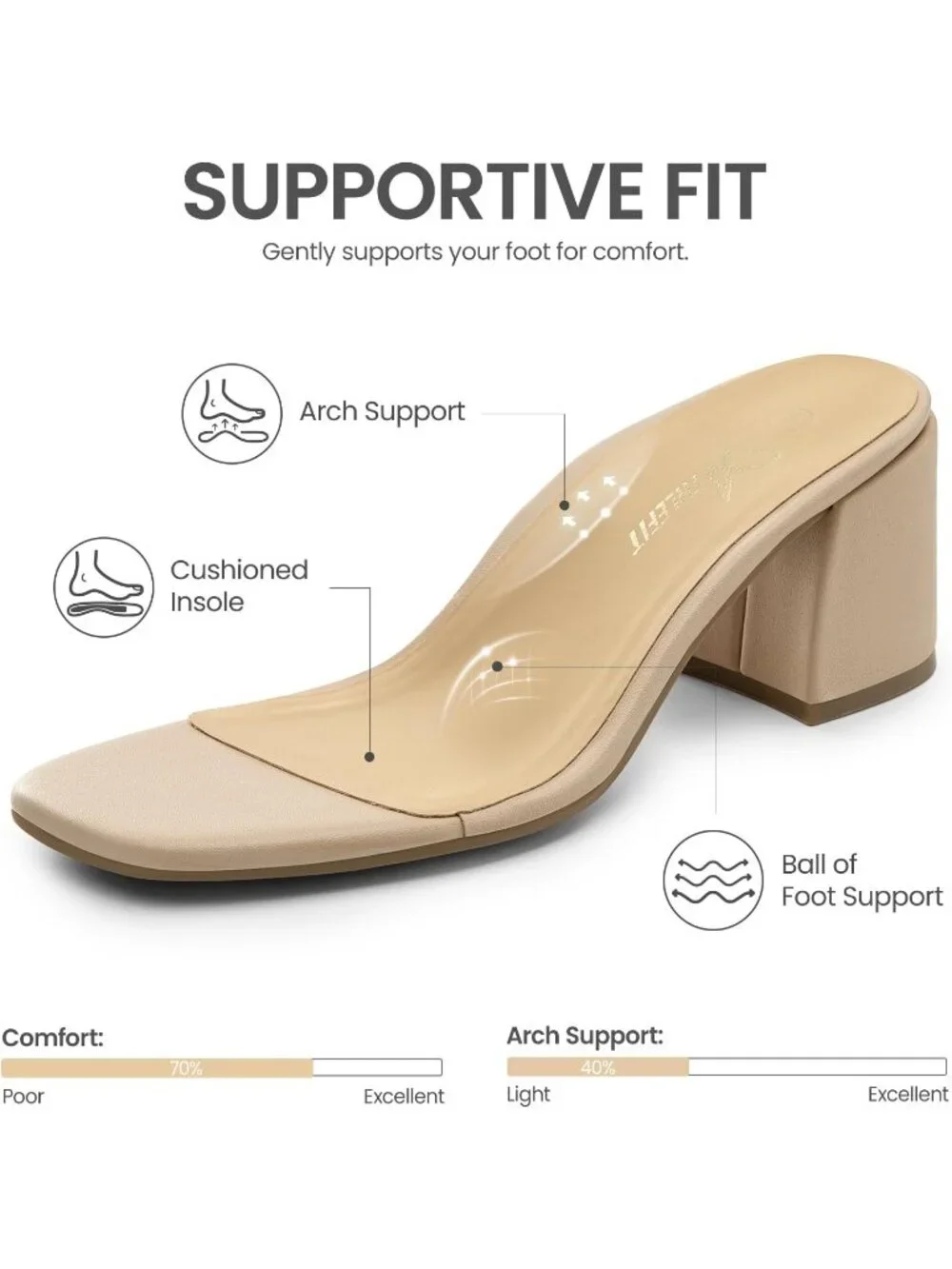 Women's Nude Orthopedic Arch Support Low Heels Adjustable Ankle Strap Sandals
